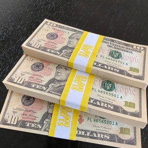 stacks of fake 10 dollars